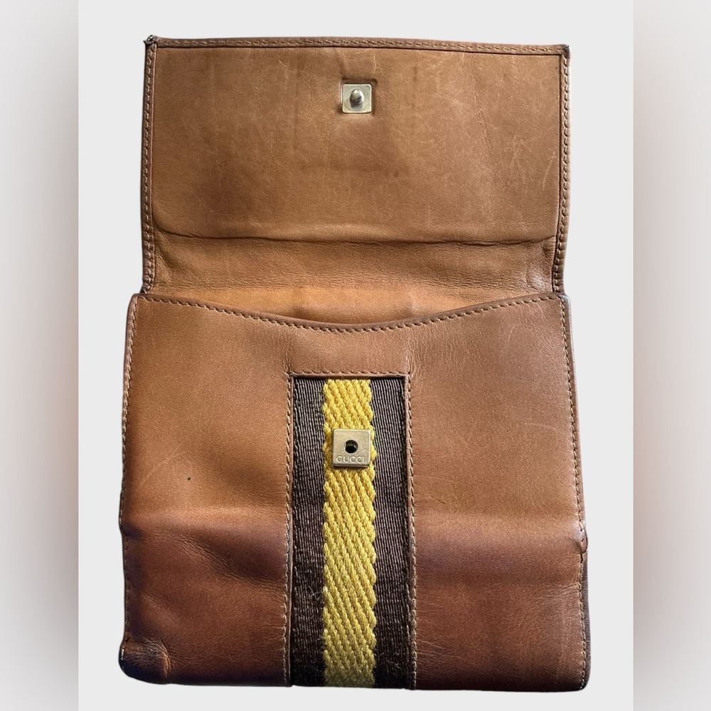 Vintage Gucci Brown Leather Web Stripe Bifold Wallet - Picture 4 of 16